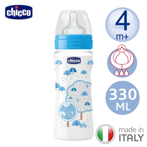 chicco-舒適哺乳-帥氣男孩矽膠PP特大奶瓶330ml-附三孔4m+奶嘴